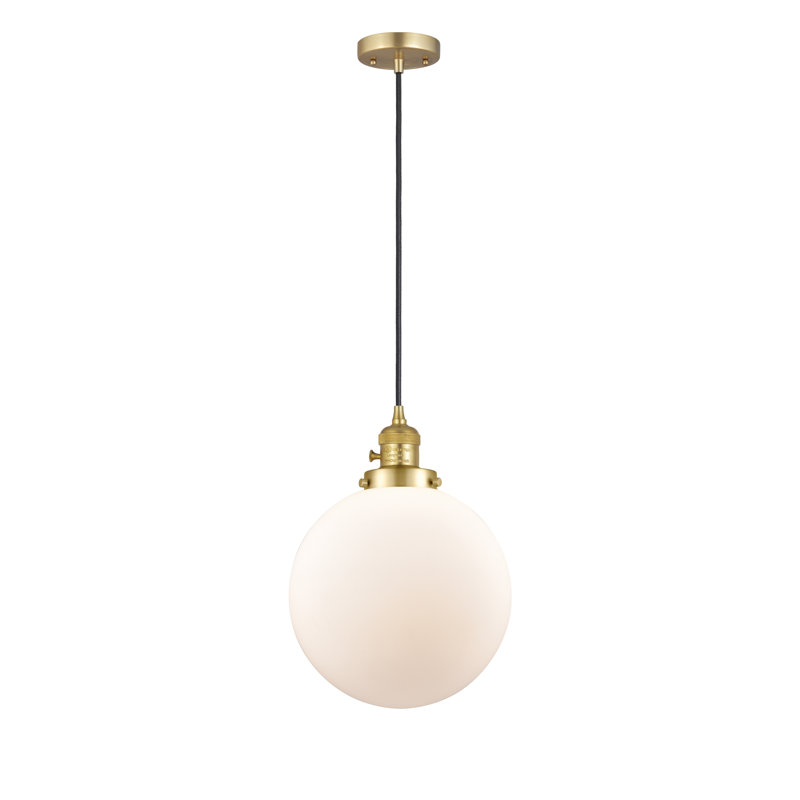 Luminaire suspendu sphère 1 lumière Lorri, Blanc mat, H 13,63 po x l 10 po x P 10 po, Or satiné