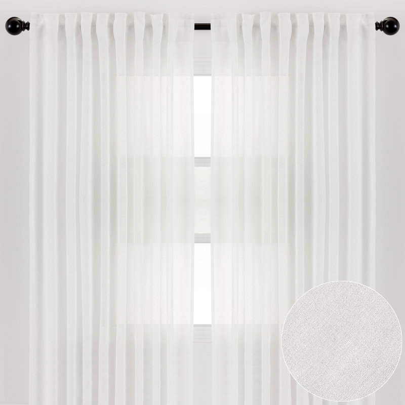 Paire de rideaux semi-transparents avec passe-tringle Moller, l 52 po x L 63 po, Blanc