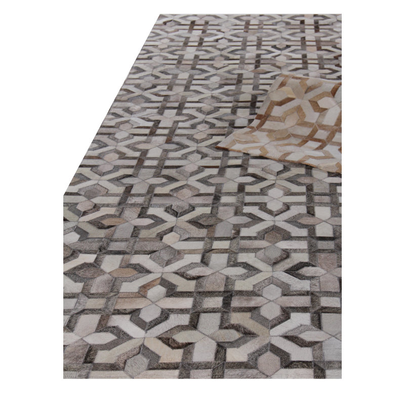 Natural Hide Cowhide Geometric Area Rug, Rectangle 5' x 8'