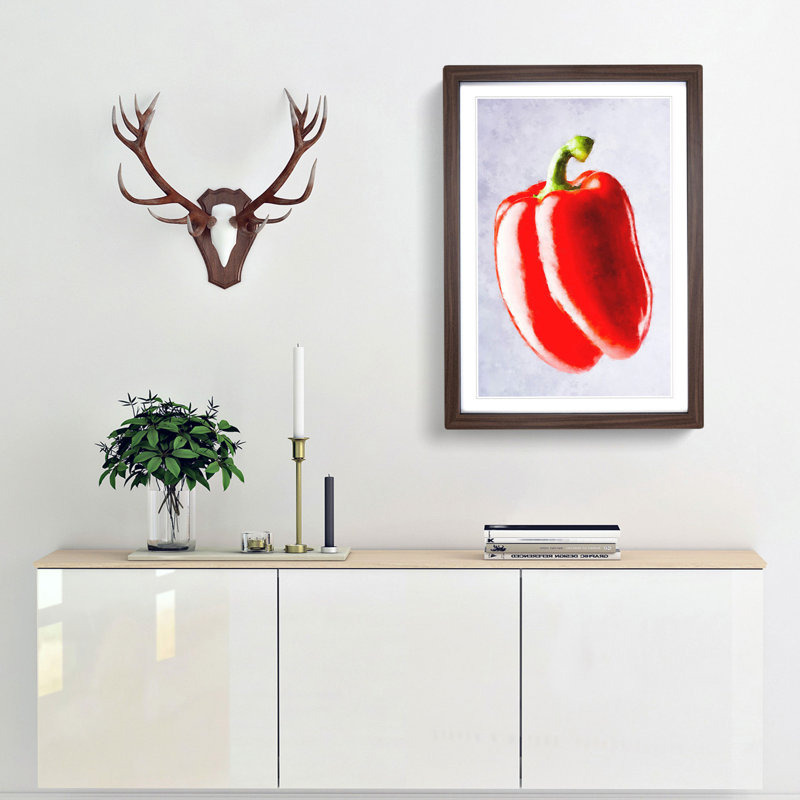 Lone Red Bell Pepper - Framed Print, 63cm H x 45cm W x 2cm D, Walnut Framed