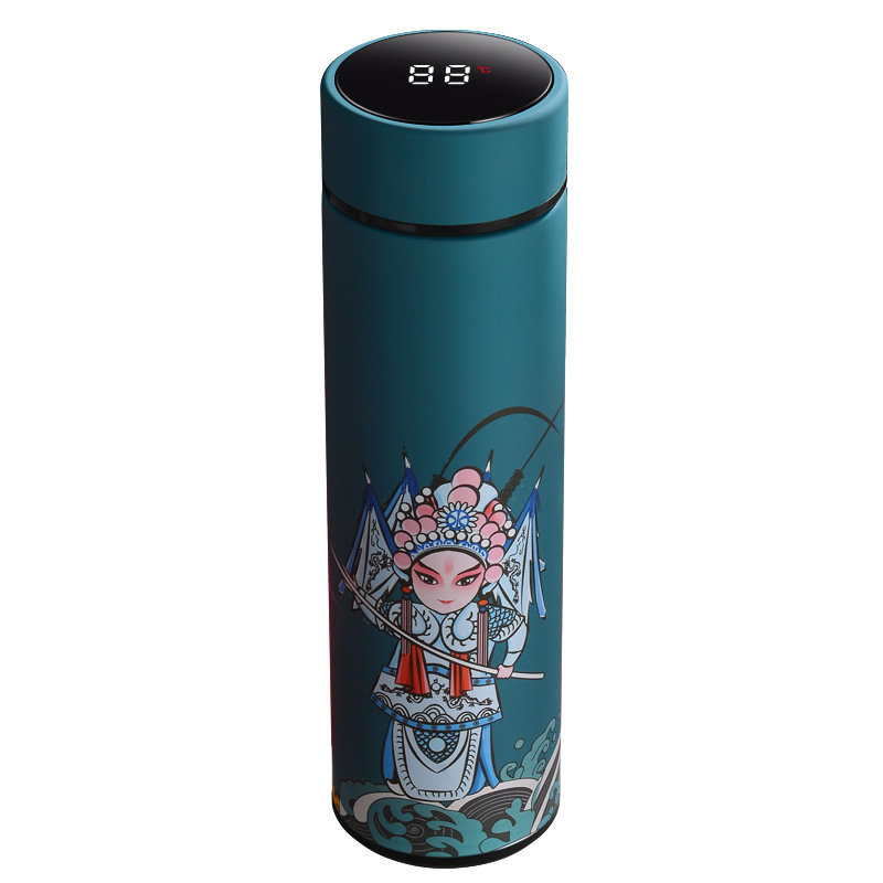 Bouteille d'eau isotherme isotherme de voyage, thé, thermos, crépine amovible et température avec motif de chanteur d'opéra chinois - 16,9 oz liq. (Bleu sarcelle)