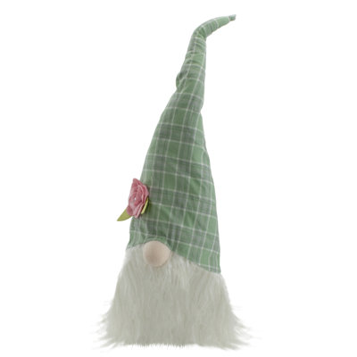 Décoration de table de tête de gnome de printemps à motif écossais vert et blanc 20 po