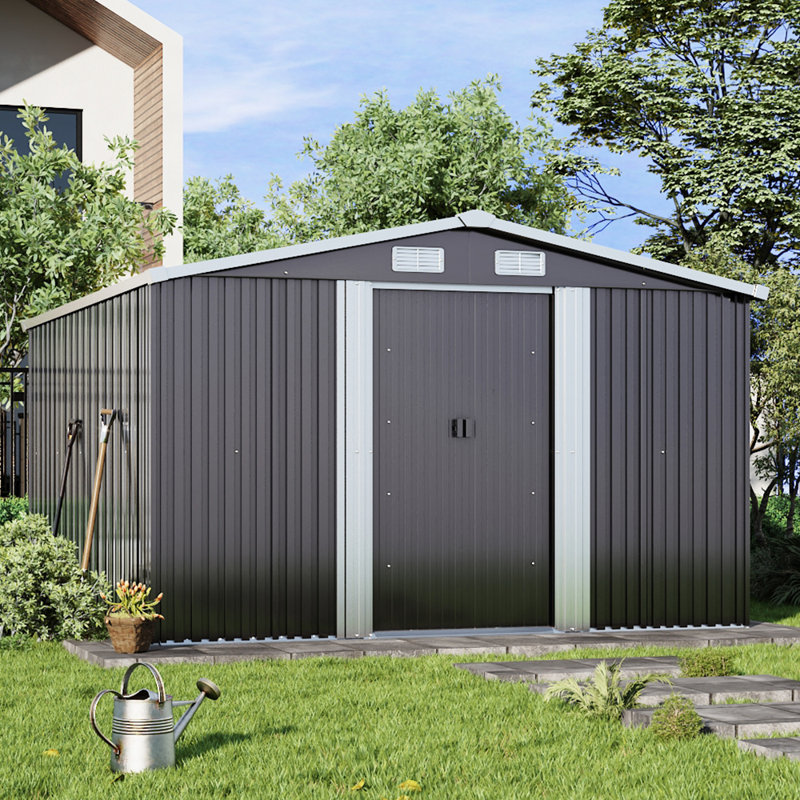 Charcoal Black Garden Storage 10 ft. W + 12 ft. D Metal Tool Shed