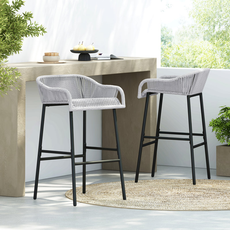 Ensemble de 2 tabourets de bar pour l'extérieur, Gris clair