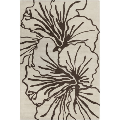 Billerica Authentic Hand-Tufted Handmade Brown & Beige Retro Floral Wool Area Rug