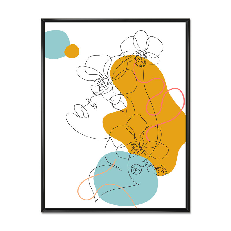«Beautiful Woman One Line Dessin», impression sur toile, H 20 po x l 12 po x P 1po, Cadre flottant noir