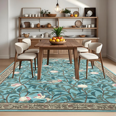 Farmhouse Machine Washable Rug for Living Room, Non-Slip Botanical Area Rugs, Low Pile Stain-Resistant Vintage Carpet, Soft Foldable Print Floor Mats for Bedroom, Nursery, Home Office