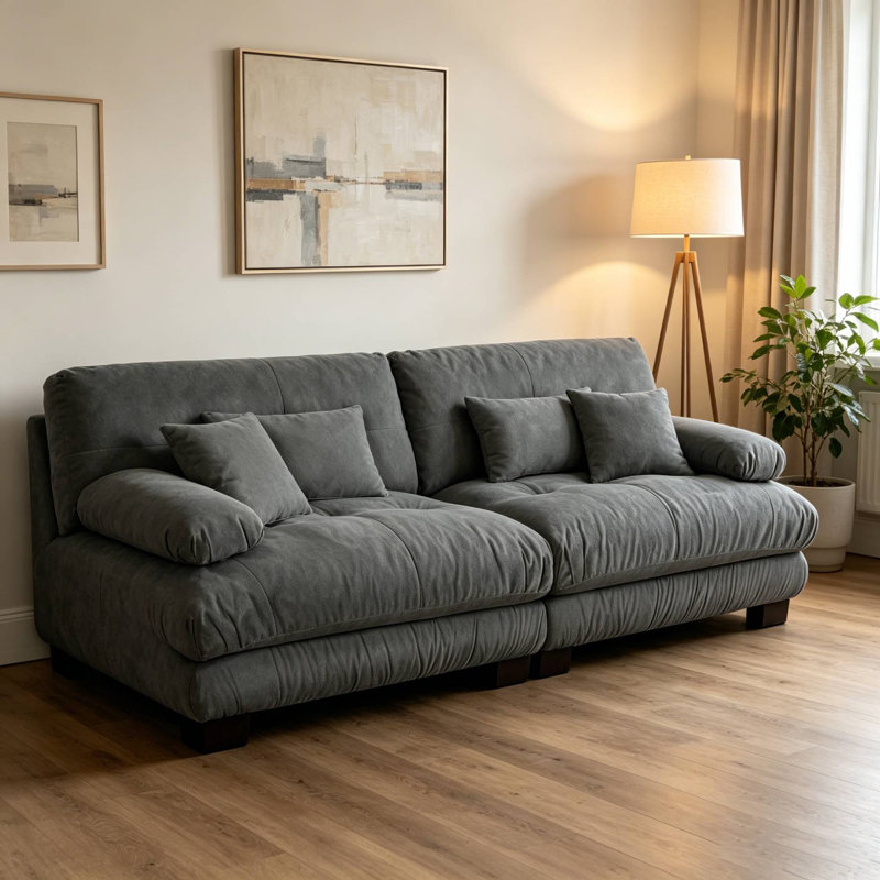 Canapé modulaire capitonné en chenille pour salon, Gris