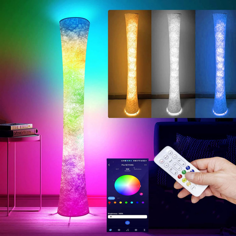 Smart Led Floor Lamps, RGB Colour Changing With APP & Remote Control, 62 Inch DIY Mode Music Sync Standing Modern Corner Lamp Decor For Living Room Bedroom Game, 1 Piece