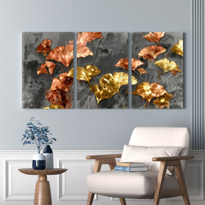 Feuilles de ginkgo doré, art abstrait sur toile, ensemble de 3 reproductions de peintures à l'huile pour salon, chambre à coucher, décoration intérieure