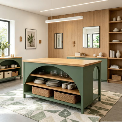 Îlot de cuisine de 56 po avec rangement ouvert et plateau naturel
