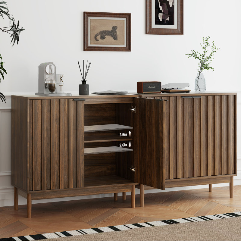 31"Sideboard with Adjustable Shelves(Set of 2), Dark Brown