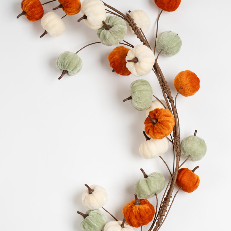 150cm Velvet Pumpkin Garland, Orange