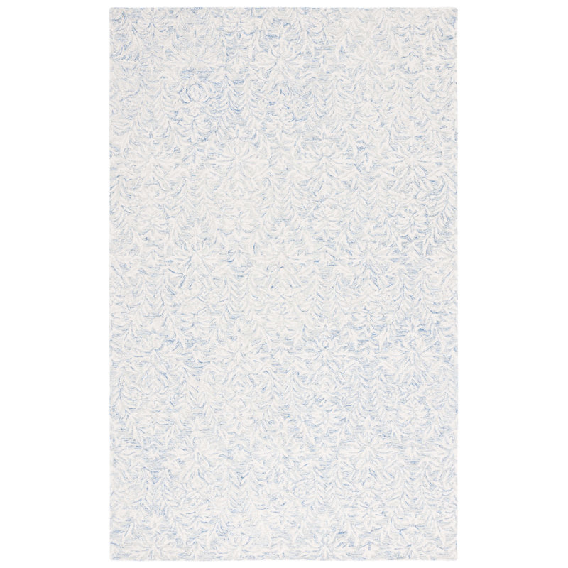 Ivory and Blue Hand-Tufted Wool Floral 3' x 5' Rug
