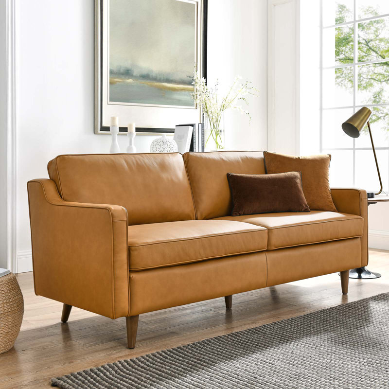 Modway Impart Mid-century Modern Top-grain Leather Sofa, Tan Genuine Leather