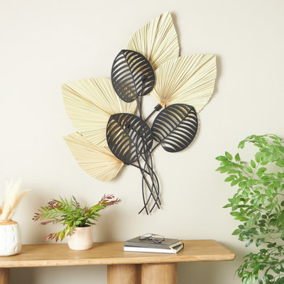 Metal Layered Leaf Brown Wall Decor with Palm Leave Accents