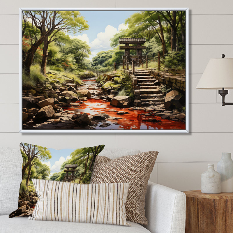 «Japon Art Torii Gate», reproduction sur toile, H 16 po x l 32 po x P 1 po, Cadre flottant blanc