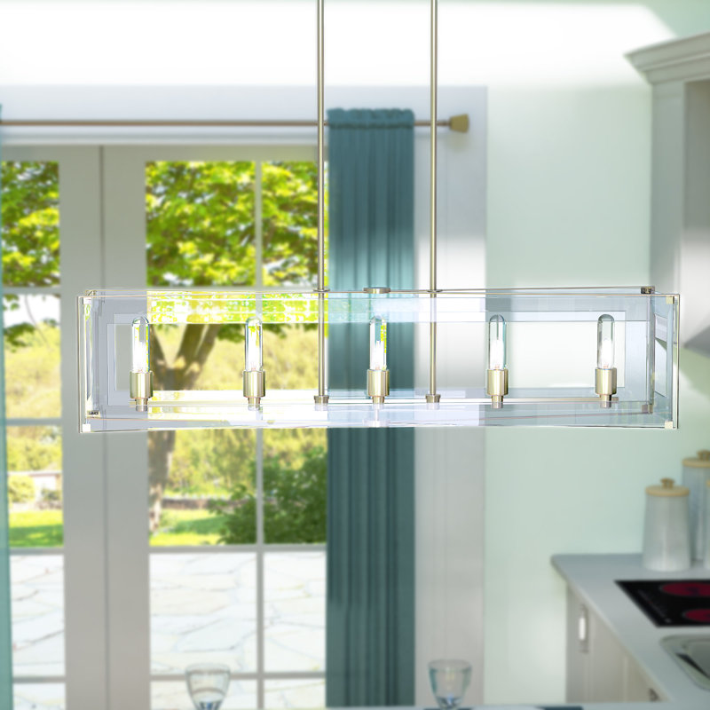 Luminaire suspendu linéaire pour îlot de cuisine 5 lumières Ealy