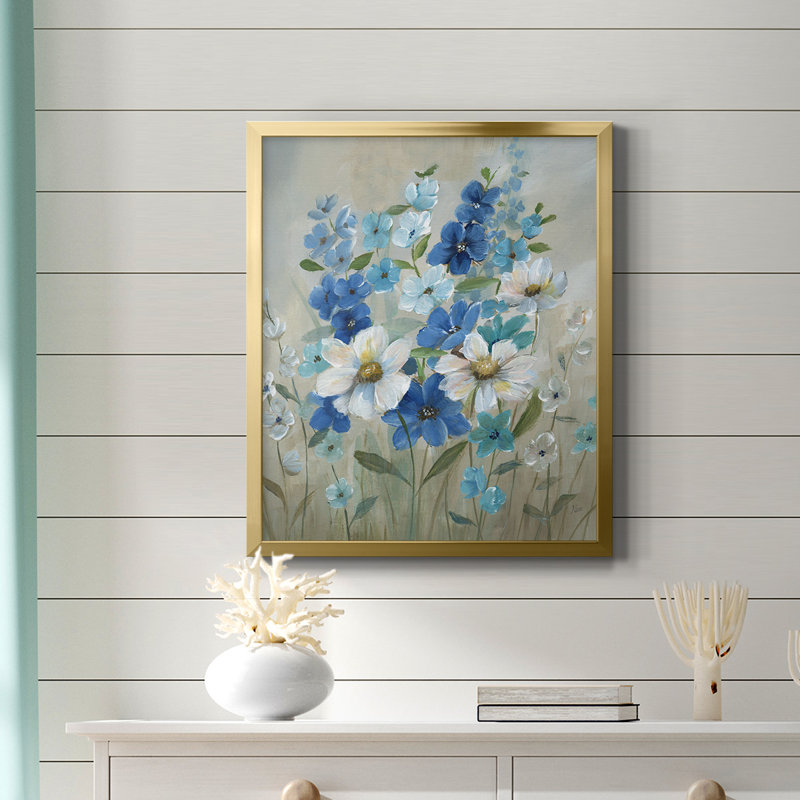Toile encadrée de qualité supérieure Blue Garden II - prête à être accrochée, Or, H 24 po x l 20 po