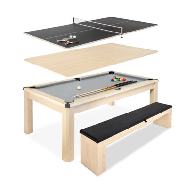 Gosports 7 Ft 3-in-1 Multi Game Pool Table Set with Dining, and Table Tennis Game Includes Bench