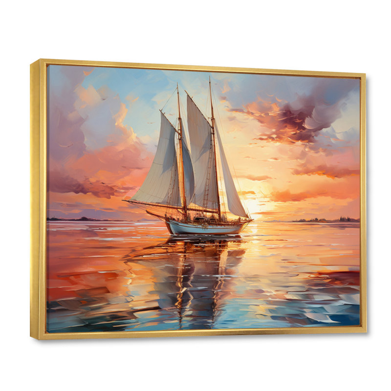 Sailboat Coastal Dreams I - Sailing Boat Wall Decor, Cadre flottant doré, H 24 po x l 32 po x P 1 po