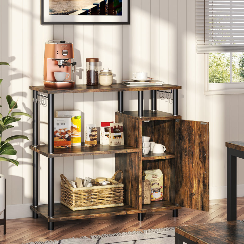 Étagère de boulanger standard Auxvasse 35,4 po avec micro-ondes, Brun rustique
