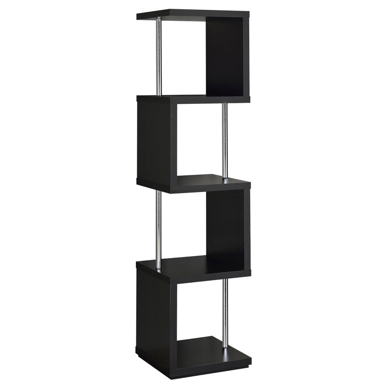 Modular Geometric Metal Shelf Bookcase with 4 Shelves, Black