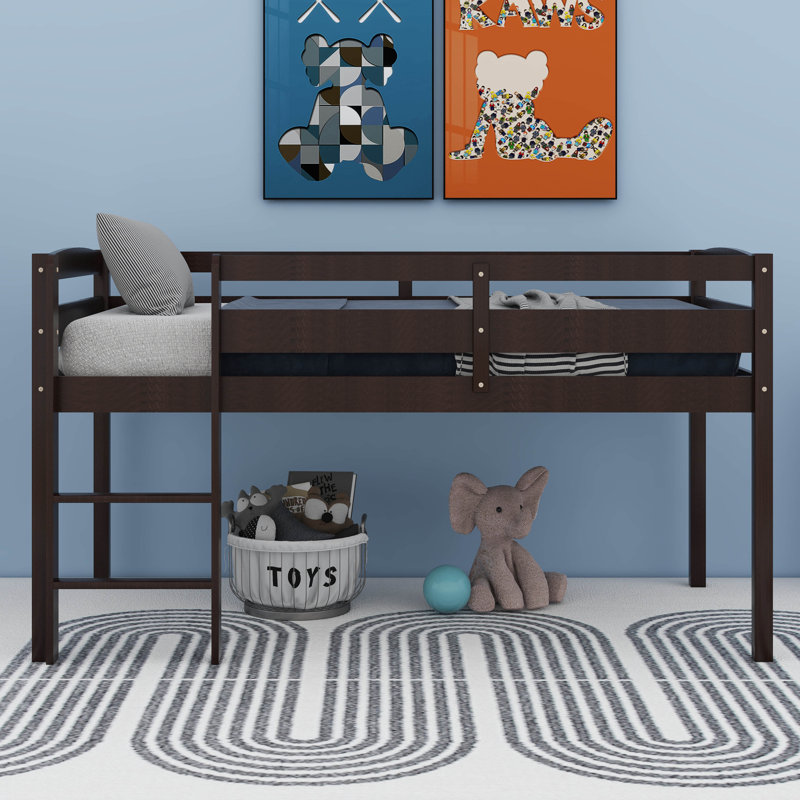 Lit mezzanine simple Haralampie, pour enfants, Espresso