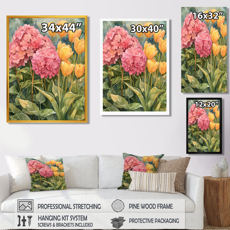«Hydrangeas In The Spring Garden II - Hydrangea», reproduction sur toile, Noir, Reproduction encadrée sans passe-partout