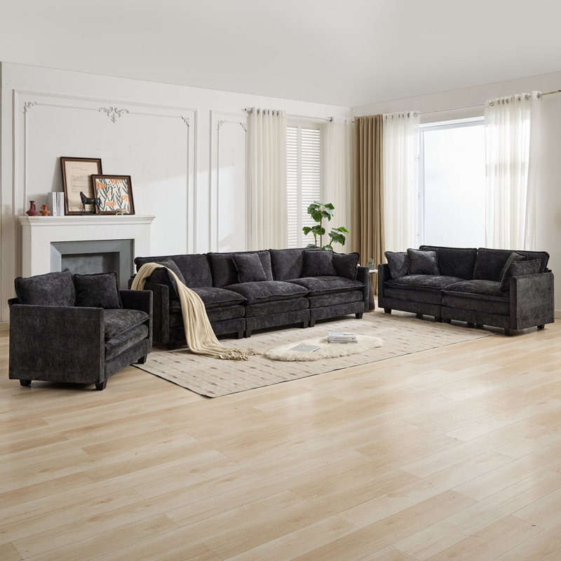 Canapé-lit modulaire avec canapé-lit surdimensionné Schmucker, Chenille noir, H 33 po x l 78 po x P 35 po