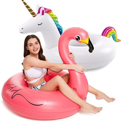 Inflatable Unicorn Flamingo Pool Floats - 2 Pack Pool Floaties Inflatables Rafts For Swimming Pool Tubes For Floating Lake Beach Floaty Swim Rings Pool Party Toys For Adults Kids
