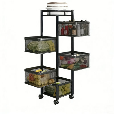 Kitchen Trolley Kitchen Organizer Items And Kitchen Accessories Items For Kitchen Rack Square Design For Fruits & Vegetable Onion Storage Kitchen Trolley With Wheels (black,layer 5)