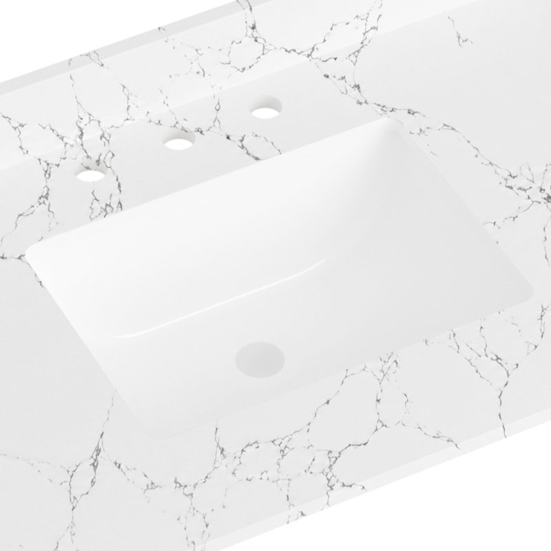 48" Engineered Stone Bathroom Vanity Top with Rectangular Undermount Ceramic Sink and Backsplash, 48