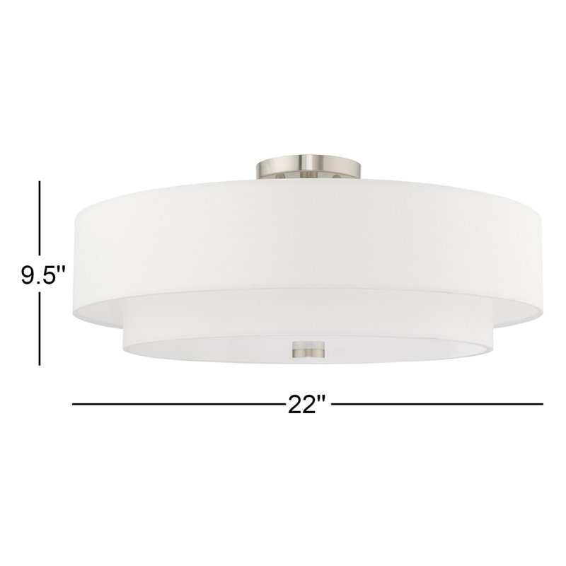 Plafonnier semi-encastré 5 lumières 22 po Flaire, Nickel brossé, Blanc cassé / blanc