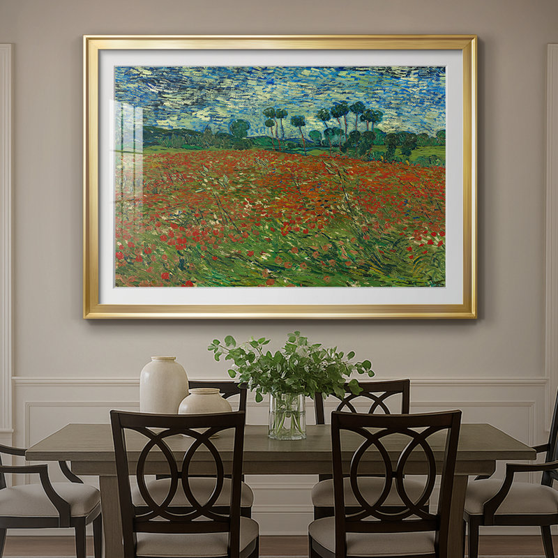 Champ avec coquelicots-Vincent van Gogh-Reproduction encadrée avec passe-partout et verre-1889, 30 x 5 x 42,5, Doré