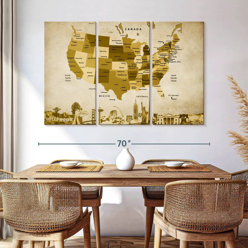 Carte des États-Unis en bronze Aliaz, H 42 po x l 65 po