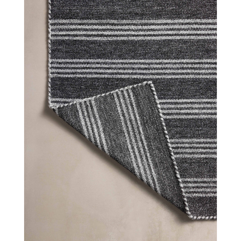 Charlie Striped Hand Loomed Polyester Indoor / Outdoor Area Rug in Black/Grey, Rectangle 3'6" x 5'6"