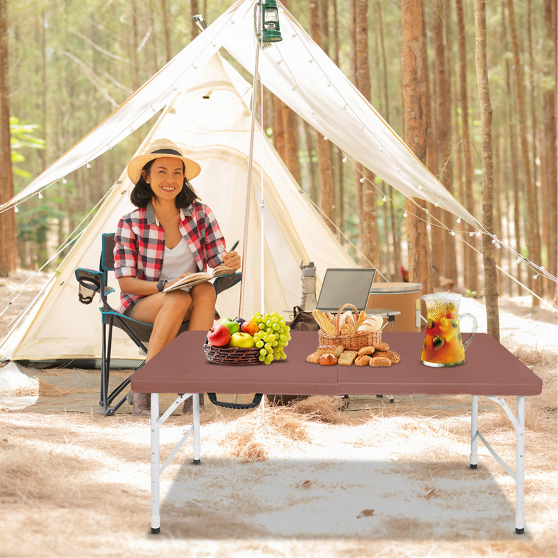 4Ft Brown Portable Folding Table Indoor&Outdoor Maximum Weight 135Kg Foldable Table For Camping, Brown
