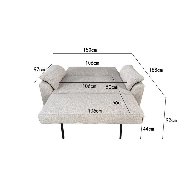 2 Seater Fabric Sofa Bed, Beige