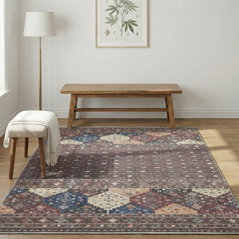 Tapis à motif géométrique marocain Thambiah, Brun, Tapis de couloir 3 pi 4 po x 9 pi 11 po