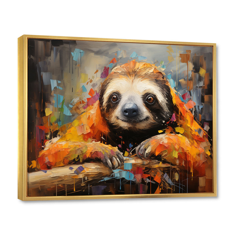 Collage paresseux endormi sur toile, H 34 po x l 44 po x P 1,5 po, Cadre flottant doré