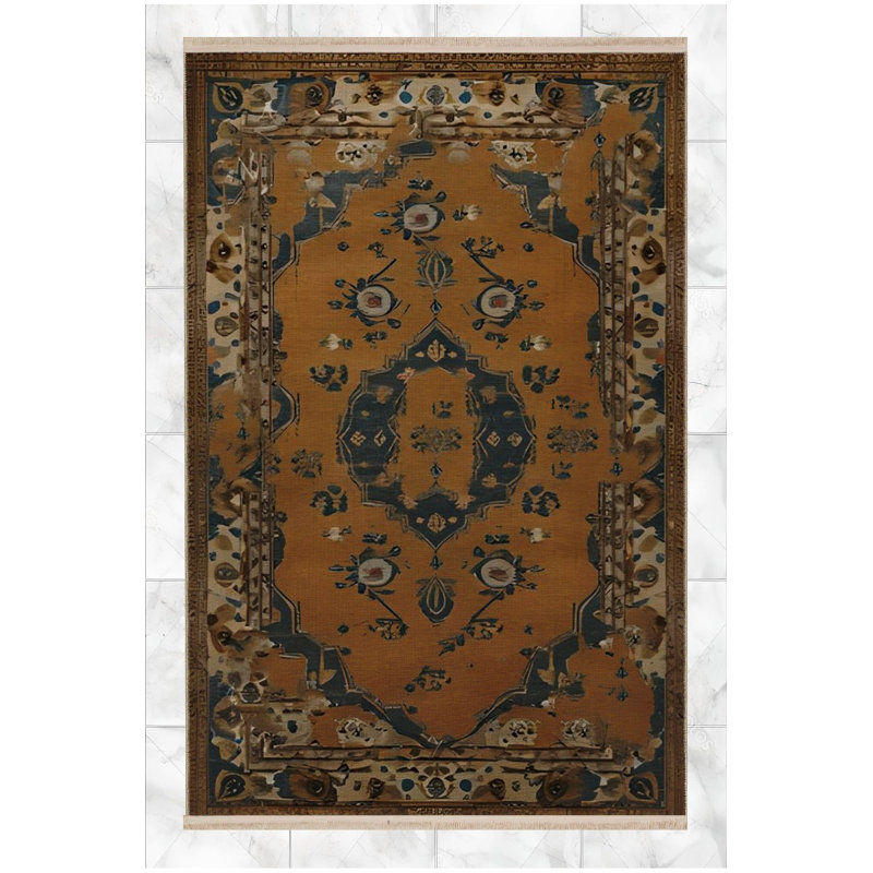 Tapis vintage lavable à la machine Vintage, Sous-tapis rectangulaire de 3 pi 3 po x 4 pi 11 po