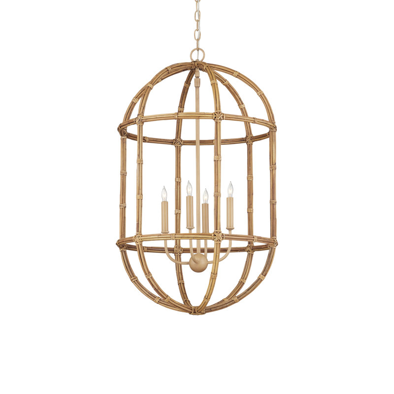 Charrette 4 - Light Rattan/Wrought Iron Chandelier