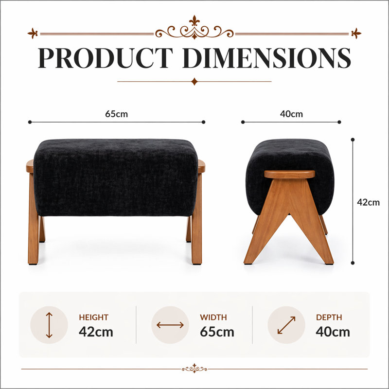 65cm Wide Rectangle Solid Colour Standard Ottoman, Black