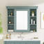 Armoire de rangement murale bleue 35 po x 28 po avec porte miroir, armoire de salle de bain moderne avec miroir, armoire à pharmacie avec 6 tablettes ouvertes