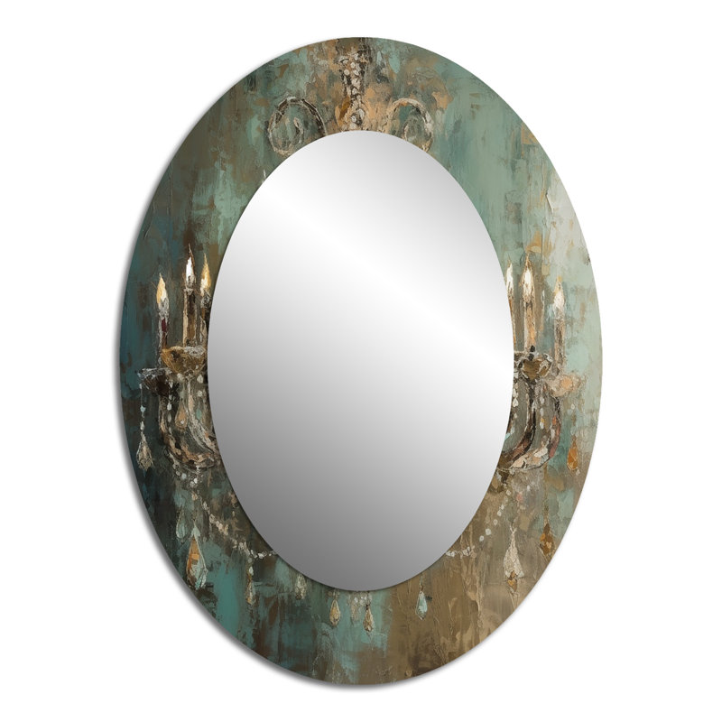 Grand Chandelier Showcase III - Brown Glam Oval Wall Mirror, 40" x 30"