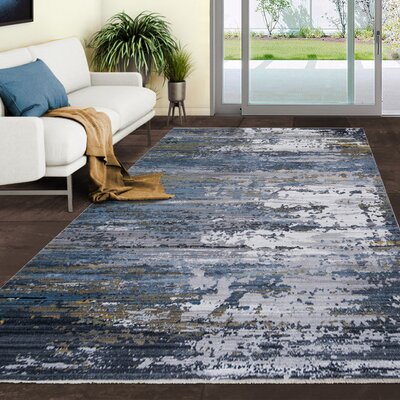 8X10 Modern Accent Rug In Gainsboro Grey With Aegean Blue Abstract Weathered Texture Design (7' 9"" X 9' 8"") -  17 Stories, 1E3D568E18E24060AA08436BAD181F32