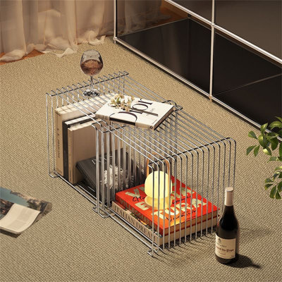 Retro Silver Metal Square Side Table - Bedside Coffee Decor