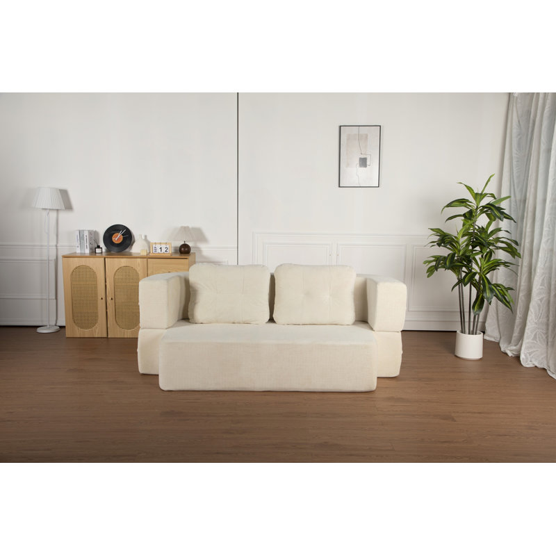 Canapé-lit convertible avec couverture et oreillers, sans assemblage, Beige