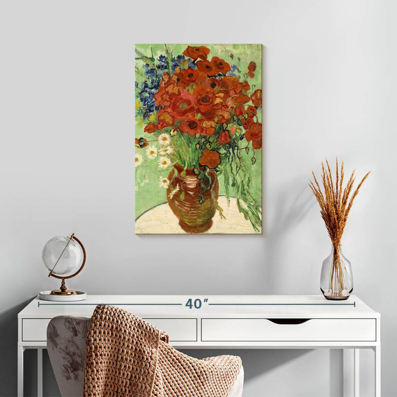 Harnek Vase With Daisies And Poppies, 24" H x 16" W